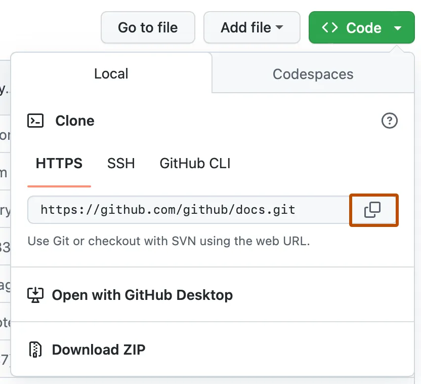 GitHub clone repo button